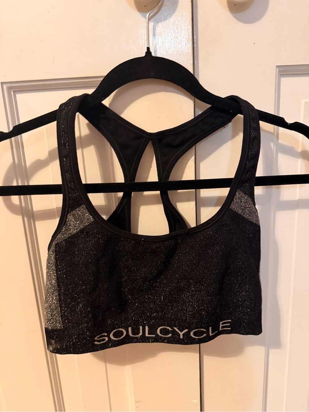 soulcycle Black Shimmer Racerback Support Bra